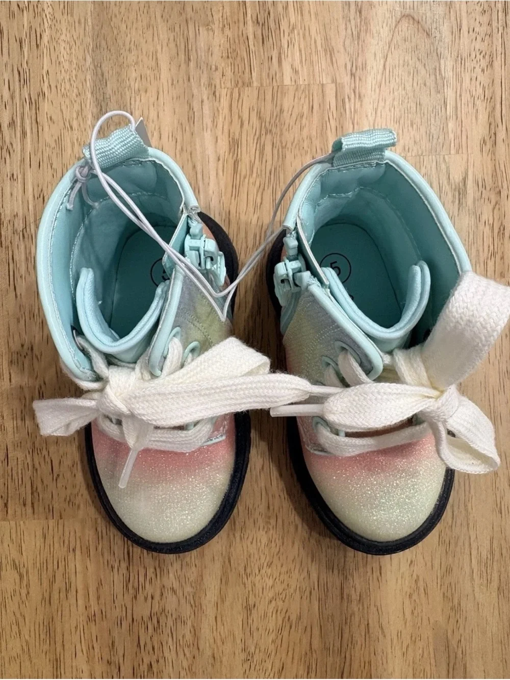 Cat & Jack Girls Pastel Ombre Glitter Lace-Up Boots - Mint, Pink & White